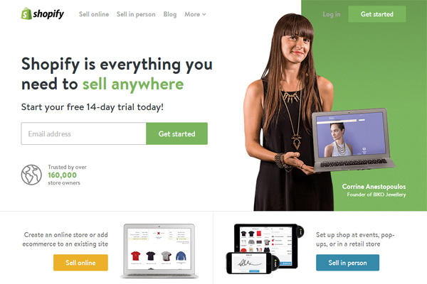 Shopify，一枚簡潔清新的國外電子商務(wù)平臺(tái)網(wǎng)站(圖1)